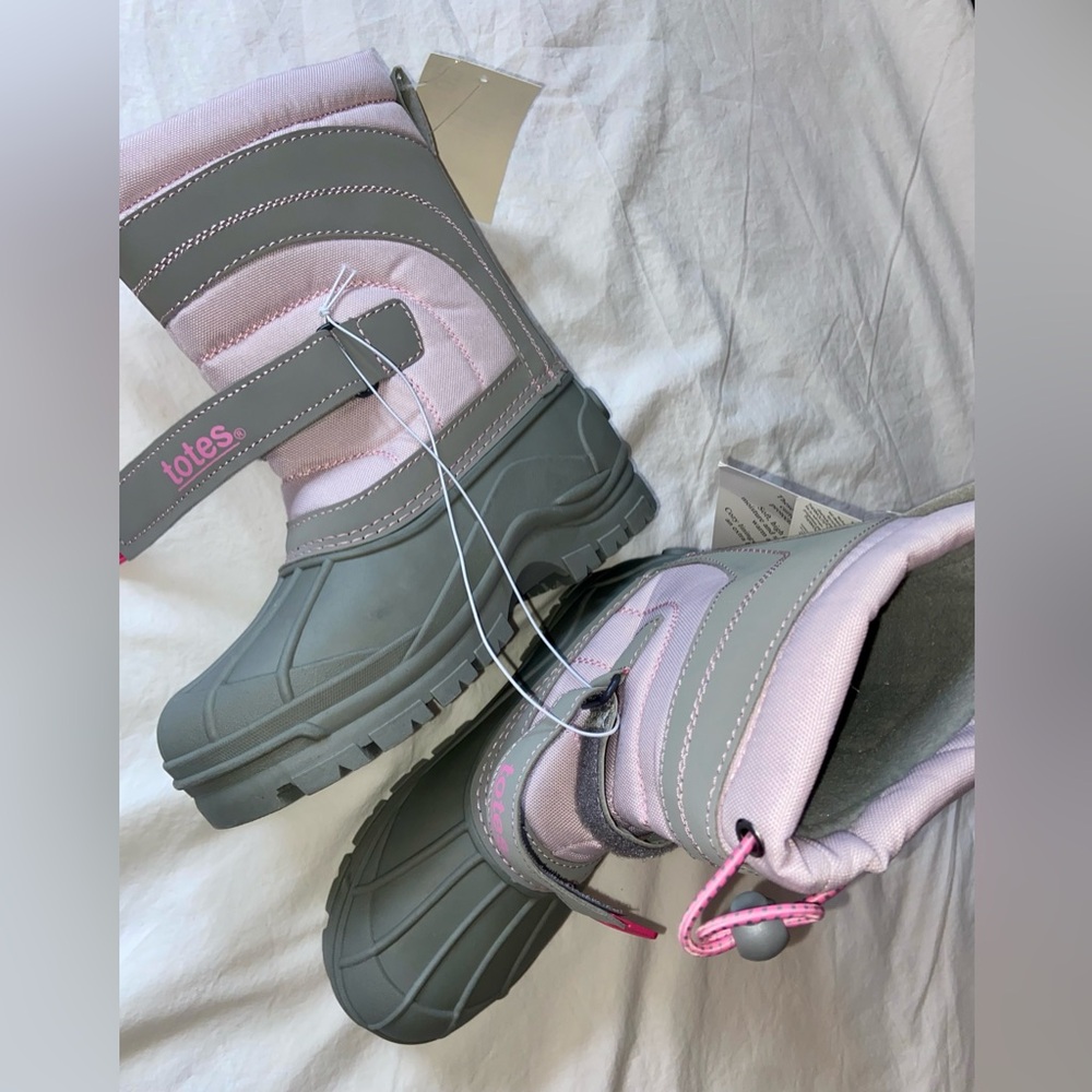 NWT Totes Sz-2 GS Kids Pink/Gray Warm Winter Snow Boots-Great Tread, Easy On/Off - Picture 12 of 16